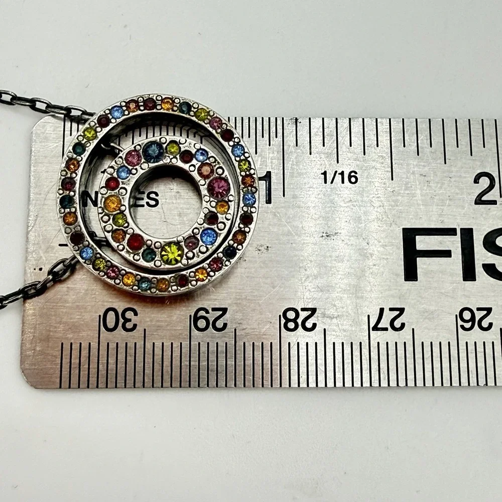 Vtg Patricia Locke Double Circle Rainbow Crystal Necklace